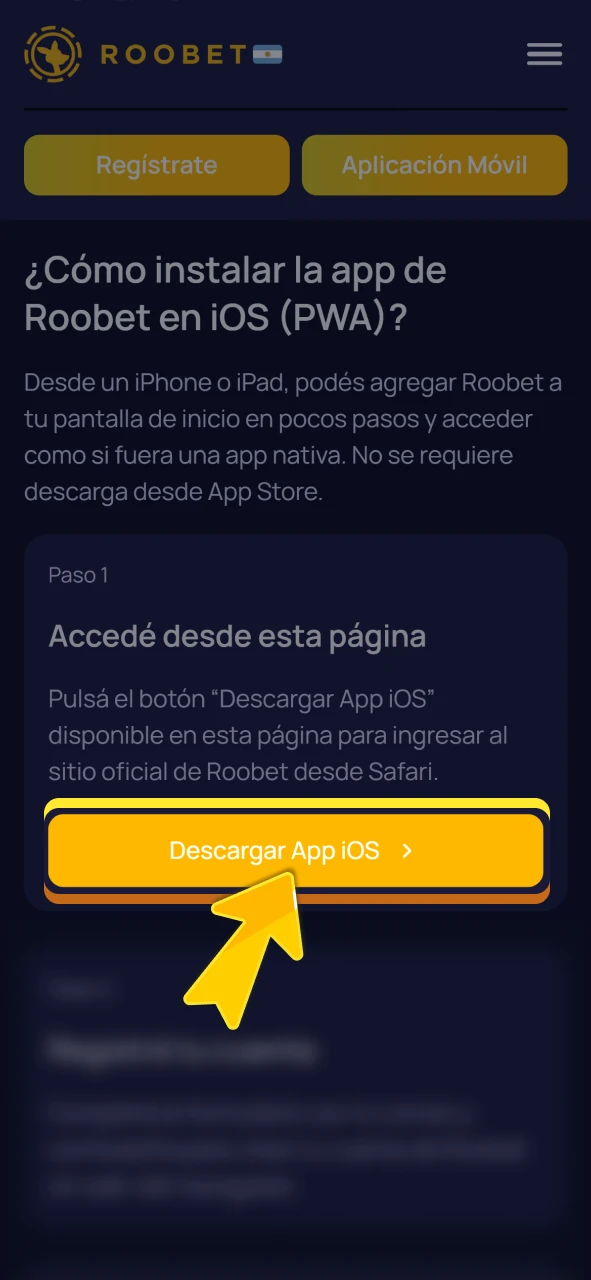 Abra el portal de Safari en el sitio oficial de Roobet.