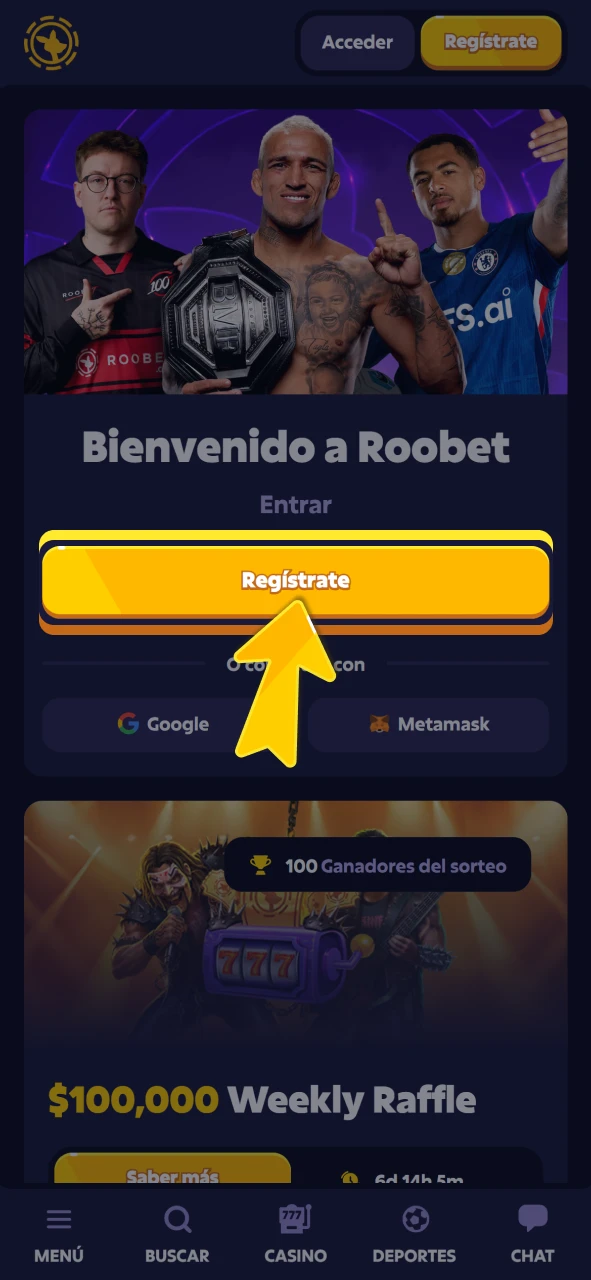 Inicie su registro de perfil en la plataforma oficial de Roobet.