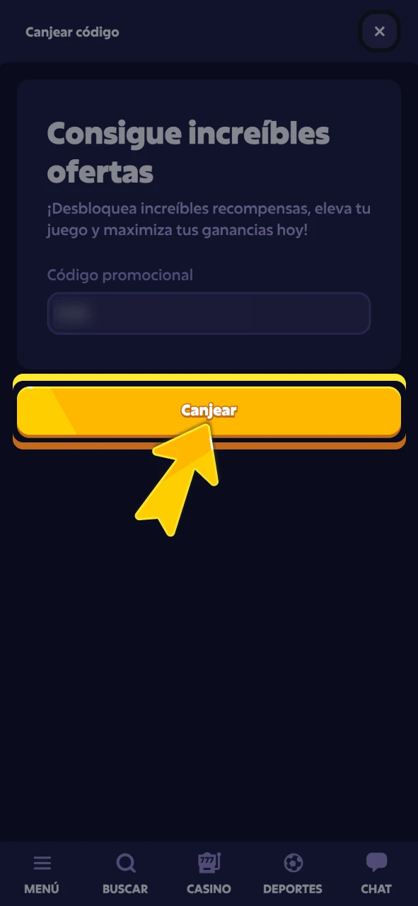 Inserte su código promocional en el sistema oficial de Roobet Argentina.