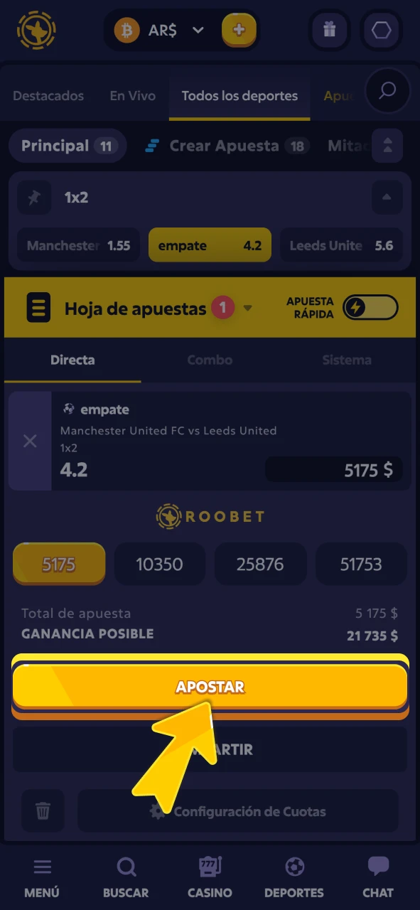 Confirme su boleto de apuestas en la cuenta oficial de Roobet.