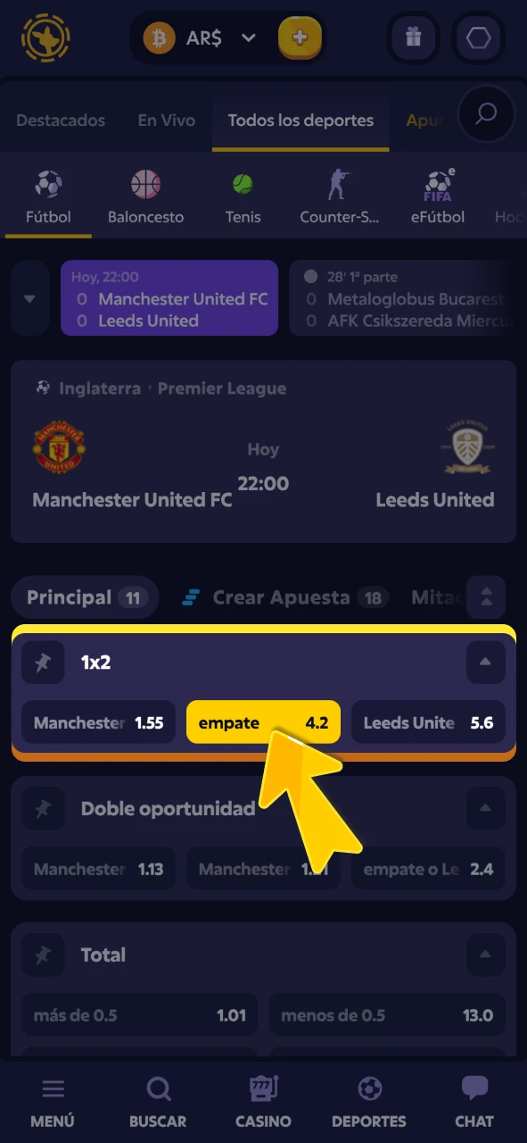 Elija su mercado de fútbol en la casa oficial de Roobet.
