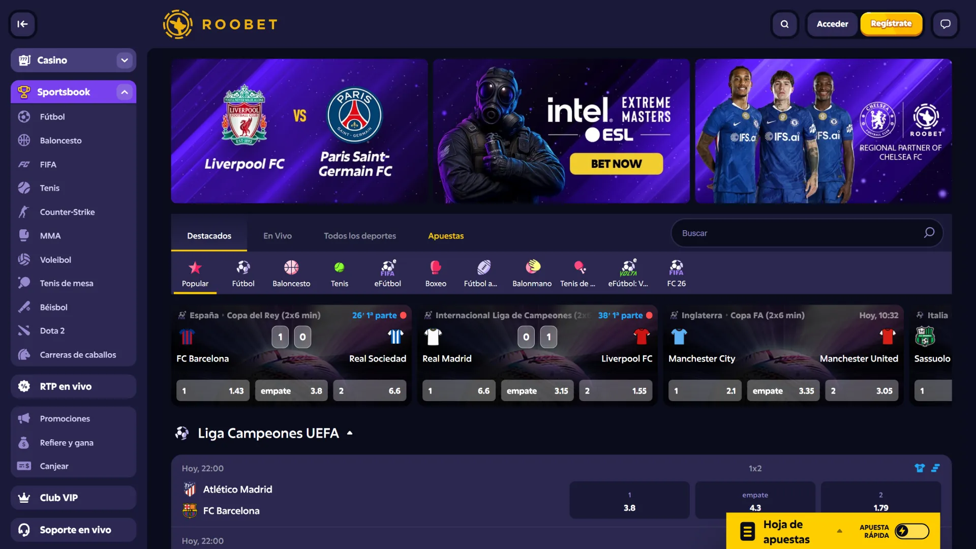 Revise las cuotas deportivas en la plataforma oficial de Roobet Argentina.
