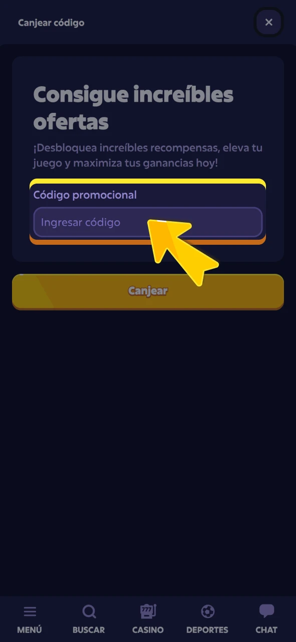 Ingrese su código promocional en el portal oficial de Roobet Argentina.