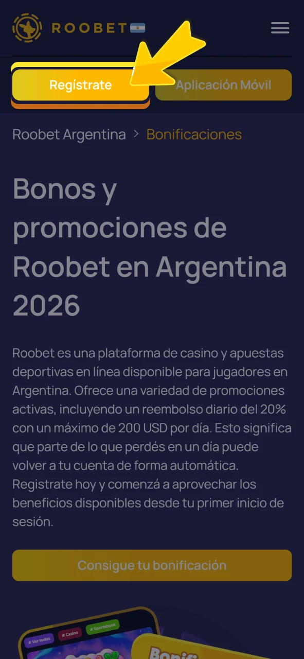 Inicie su registro de usuario en la plataforma oficial de Roobet.