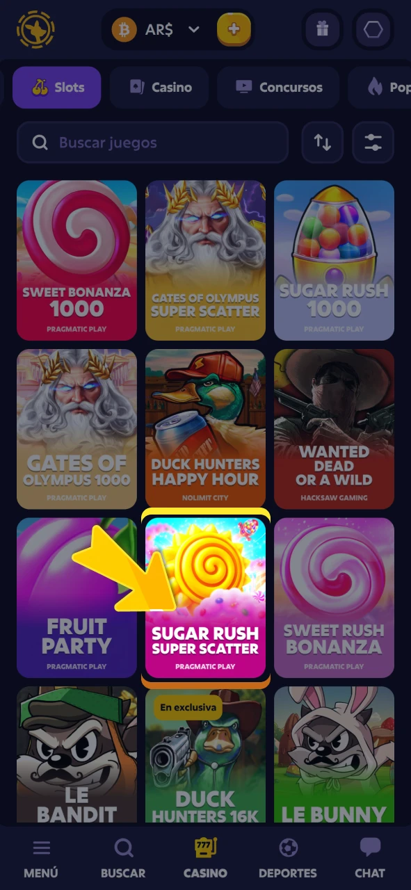 Seleccione su juego de azar en el casino oficial de Roobet.
