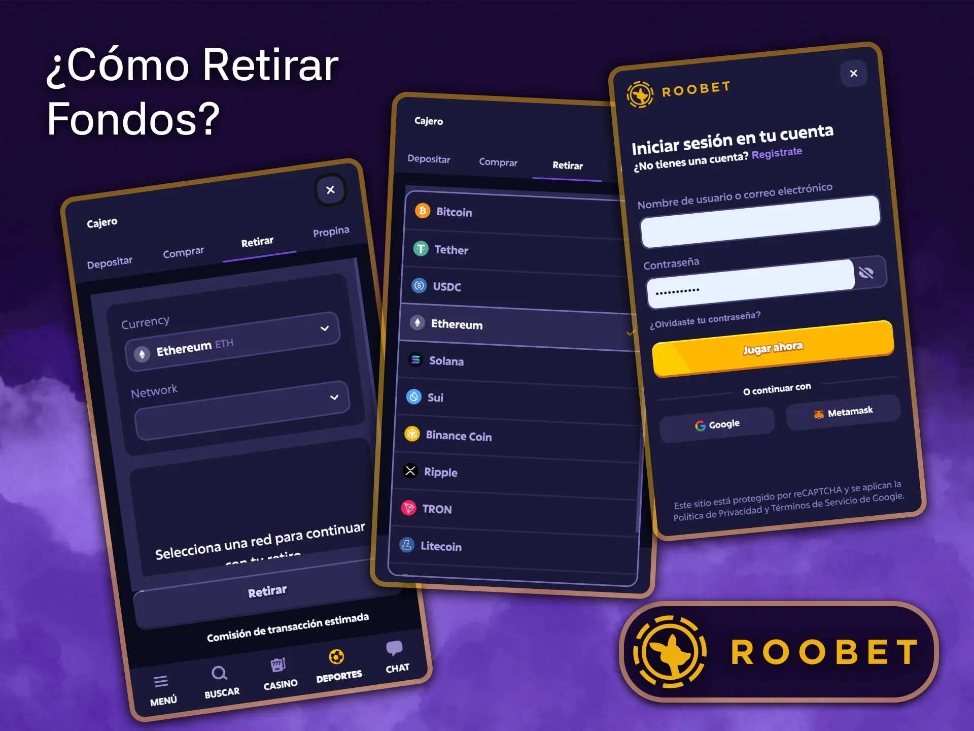 Retira fondos de forma fácil y segura desde la aplicación Roobet.