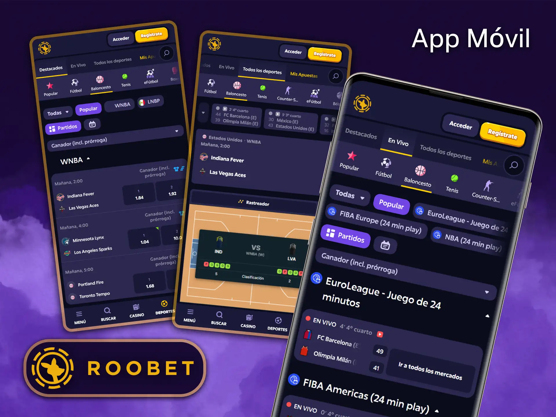 Sigue los partidos de baloncesto en tiempo real con la práctica aplicación móvil de Roobet.