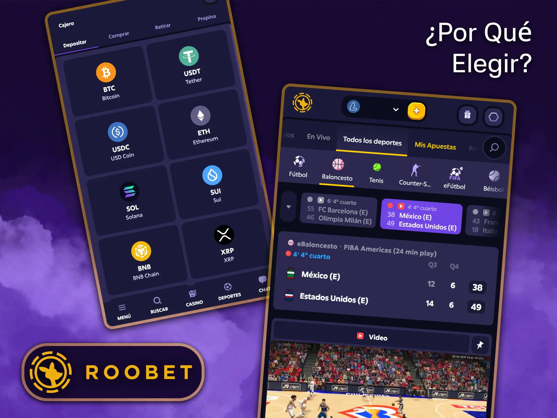 Roobet destaca por sus apuestas de baloncesto en directo y sus pagos seguros con criptomonedas.