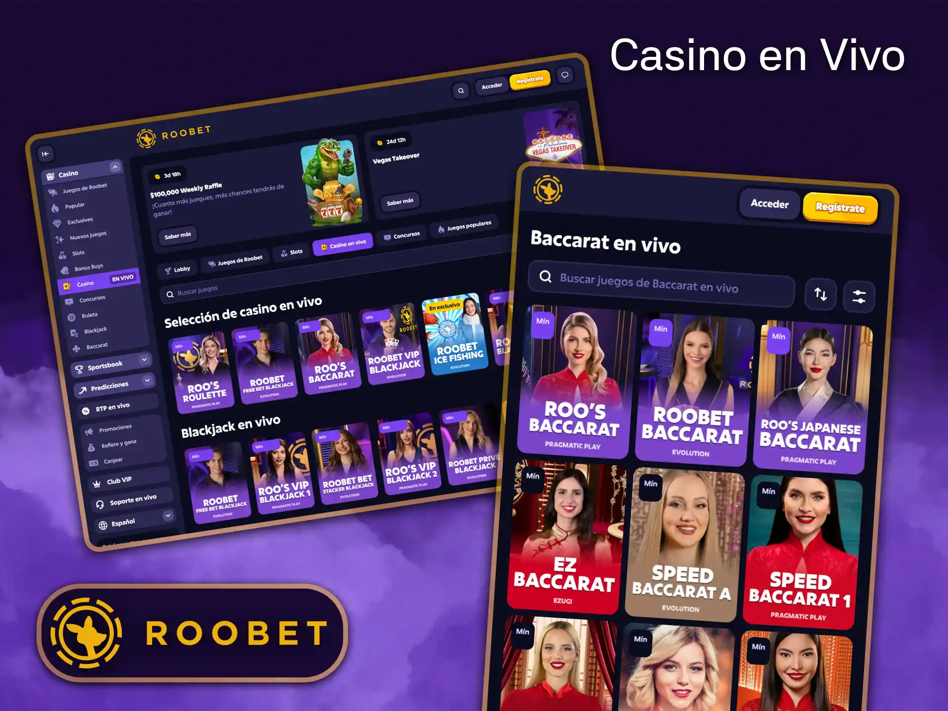 Disfruta del ambiente de un casino real con crupieres en vivo en Roobet.
