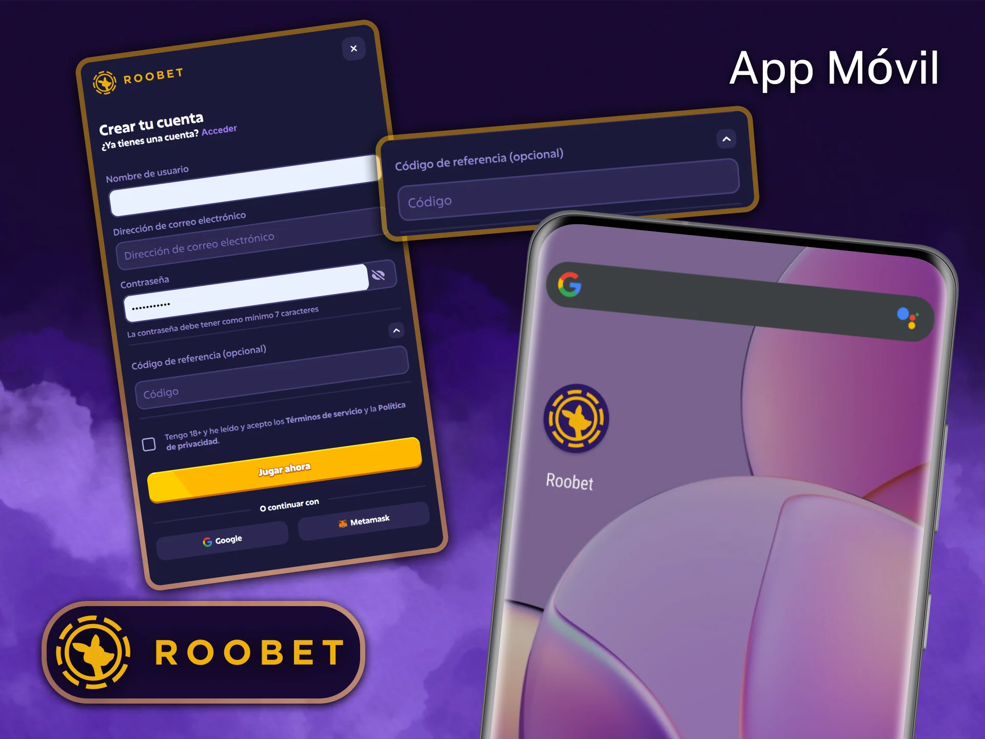 Introduce tu código promocional en la aplicación de Roobet para recibir bonos exclusivos.