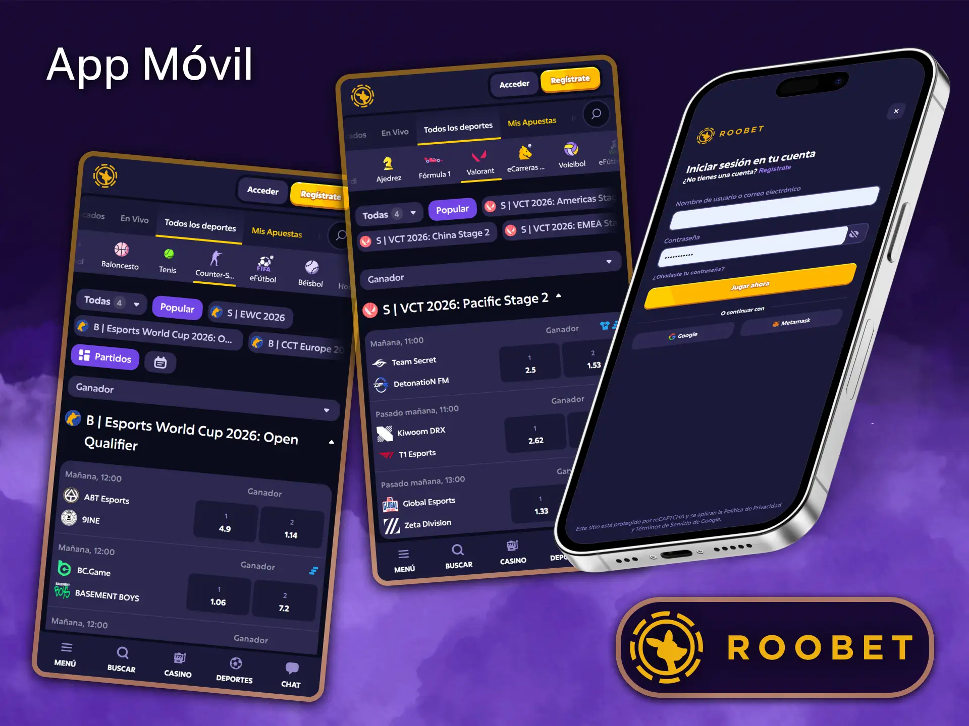 Sigue los torneos de esports más emocionantes desde cualquier lugar del mundo con la aplicación Roobet.