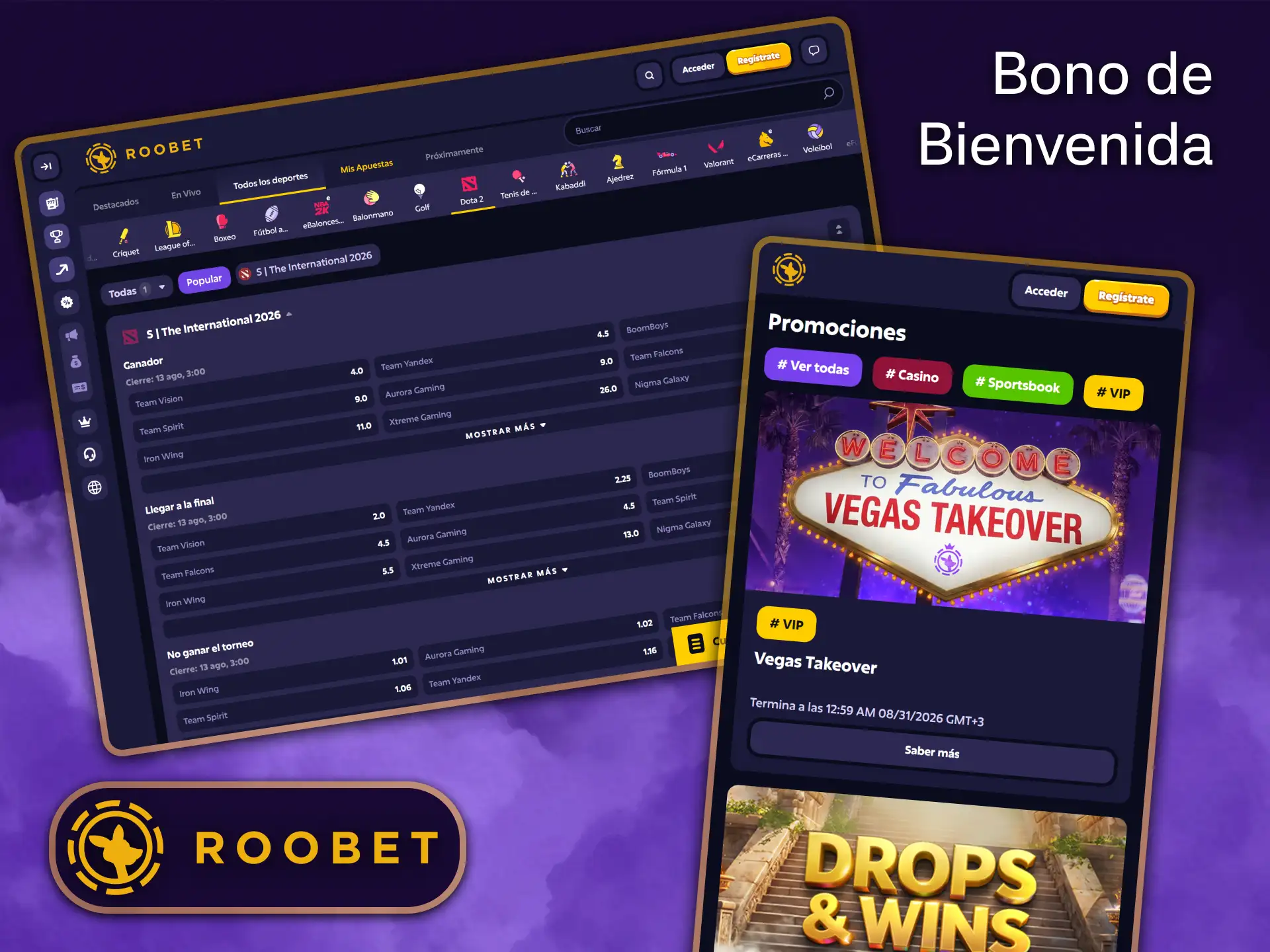 Comienza a apostar en esports con el increíble bono de bienvenida de Roobet.