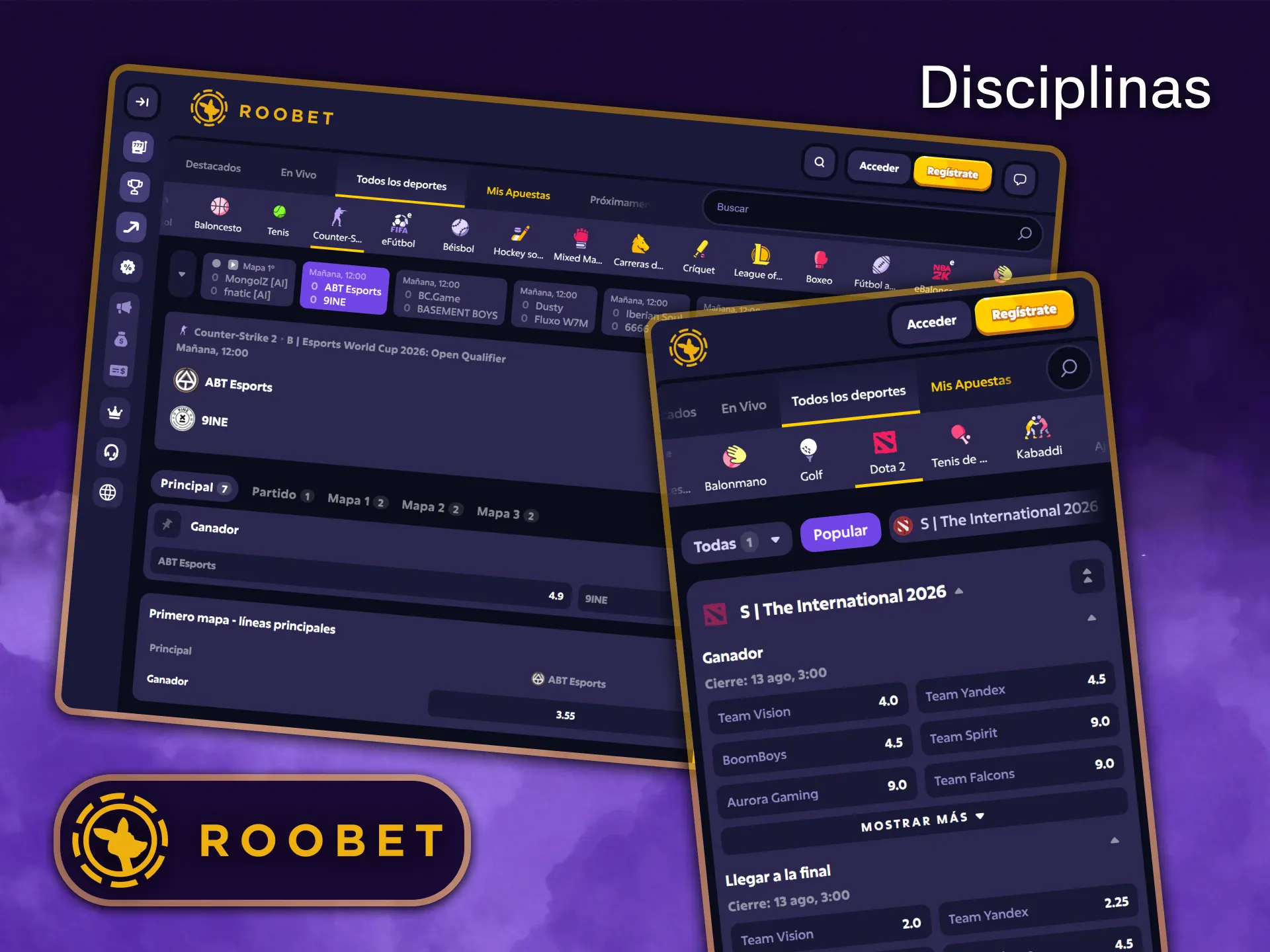 Apuesta en tus esports favoritos con las mejores cuotas en Roobet.