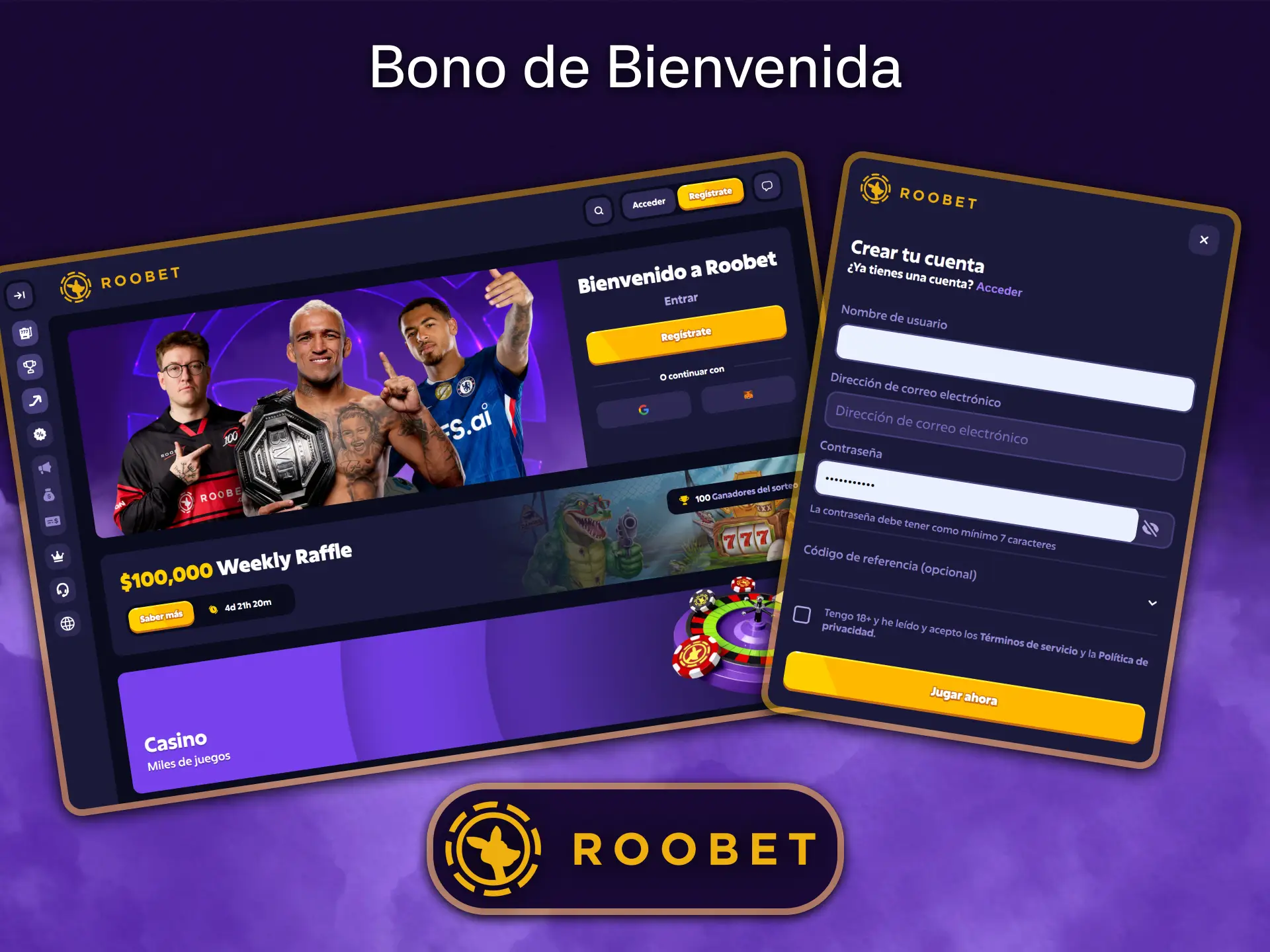 Aprovecha el generoso bono de bienvenida de Roobet y empieza a ganar ahora mismo.