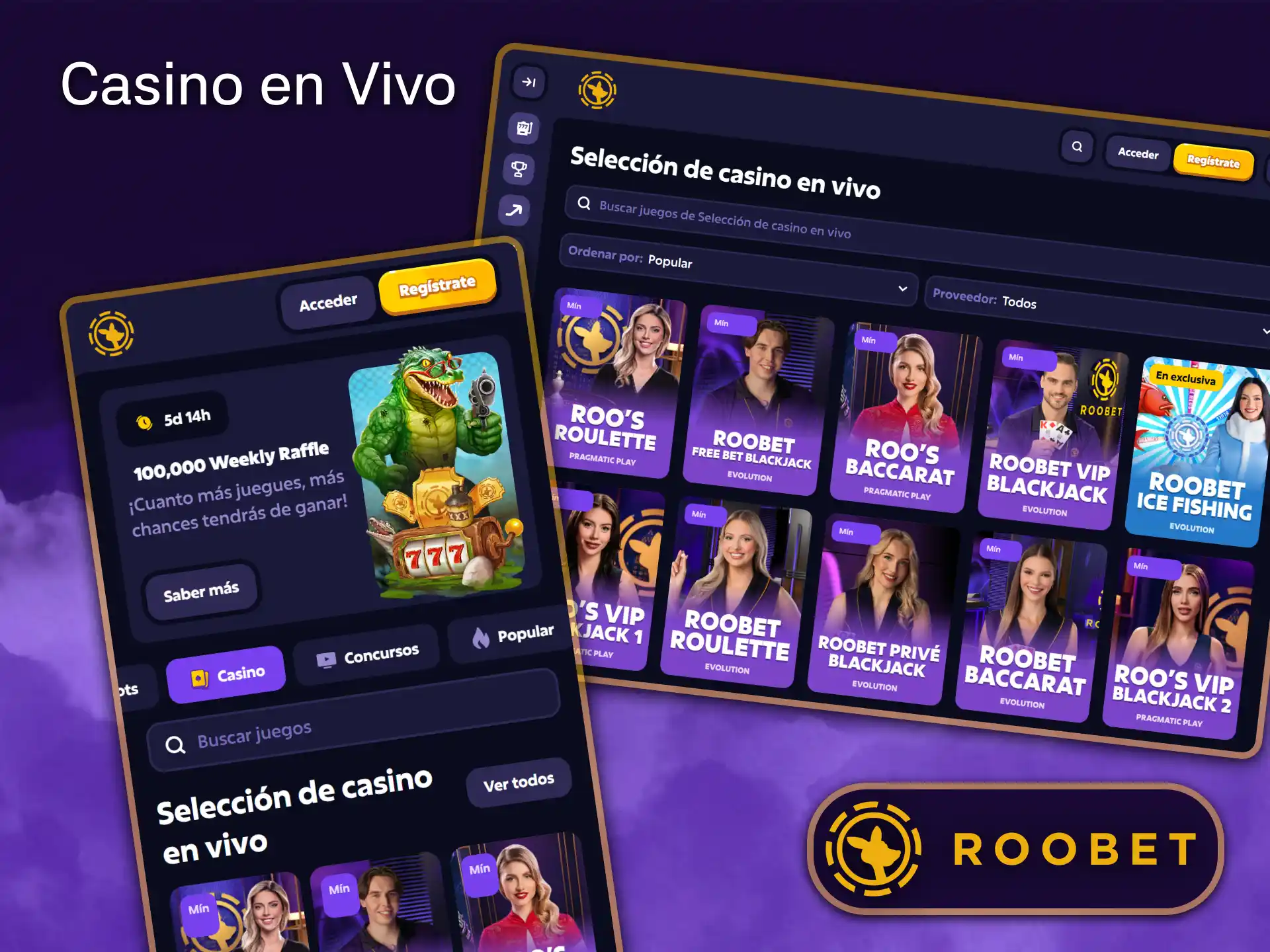 Juega con crupieres en vivo y disfruta del mejor casino en vivo en Roobet.