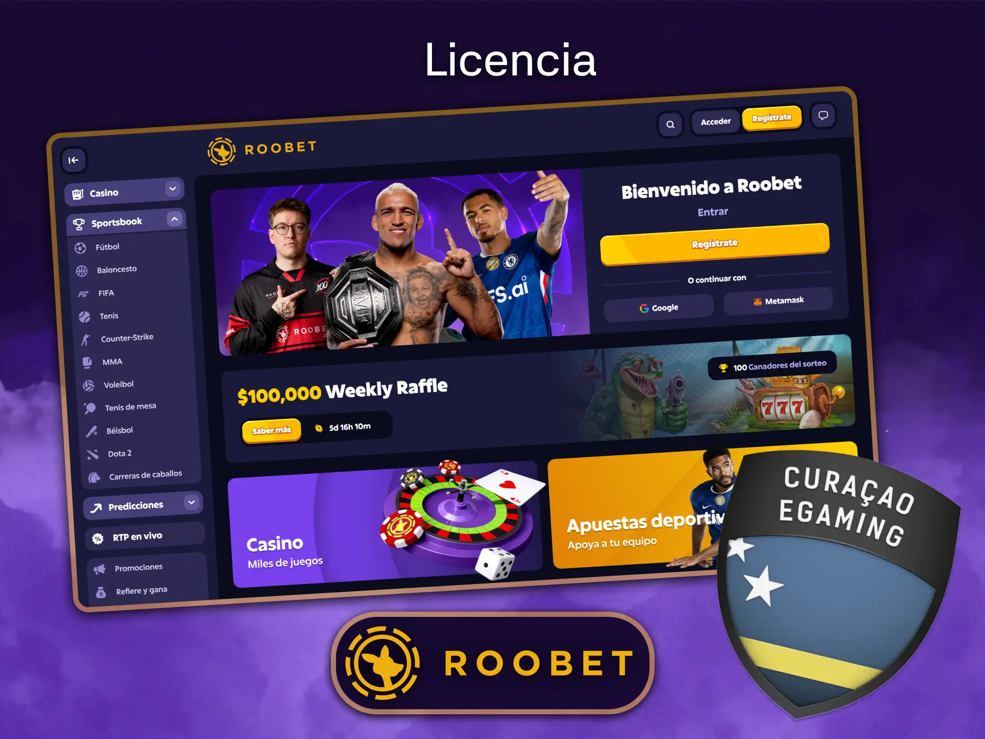 Roobet opera en un entorno totalmente legal y transparente, y cuenta con una licencia de juego electrónico emitida en Curazao.