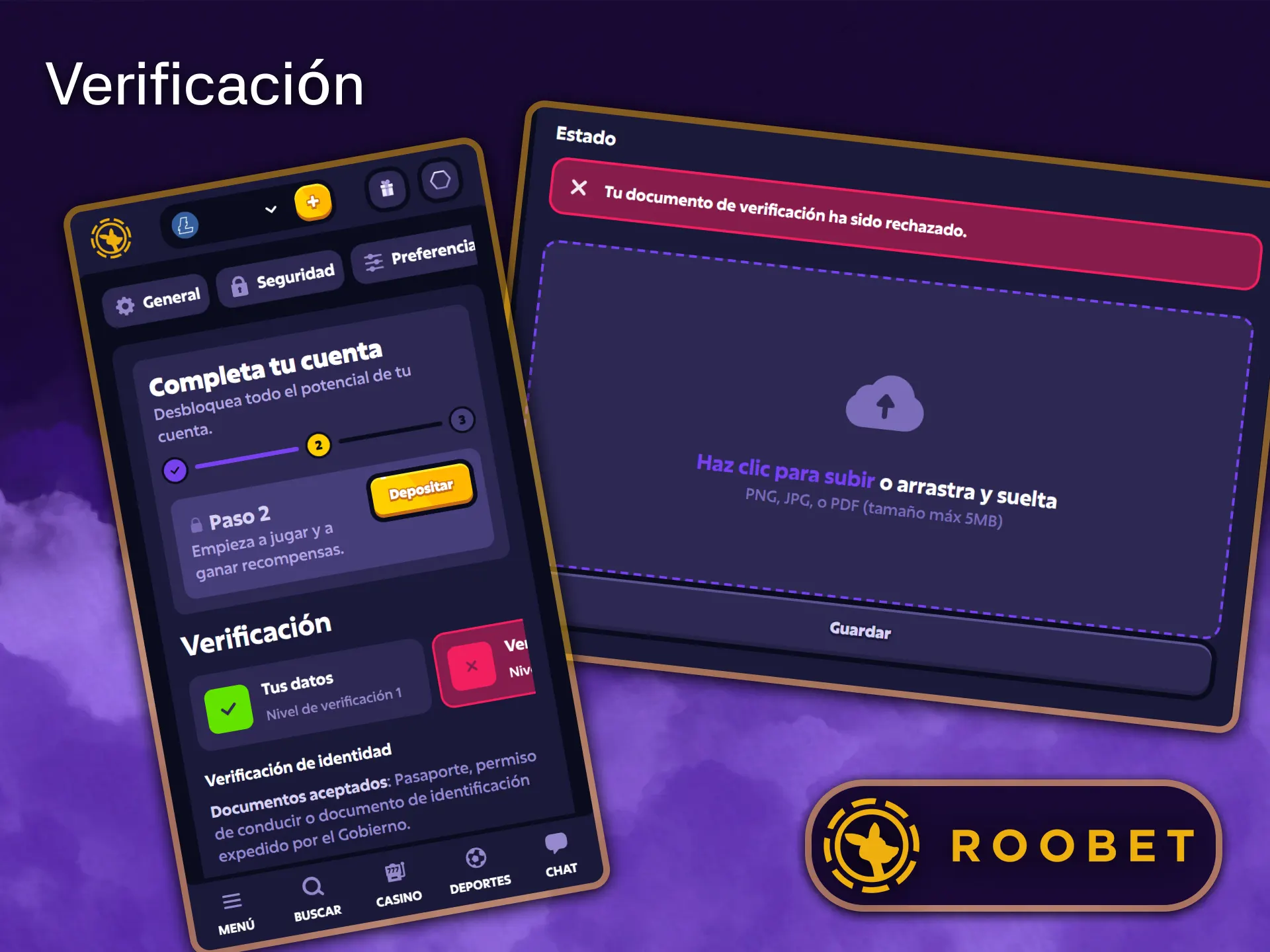 Un proceso de verificación rápido y seguro garantiza tu total seguridad en Roobet.