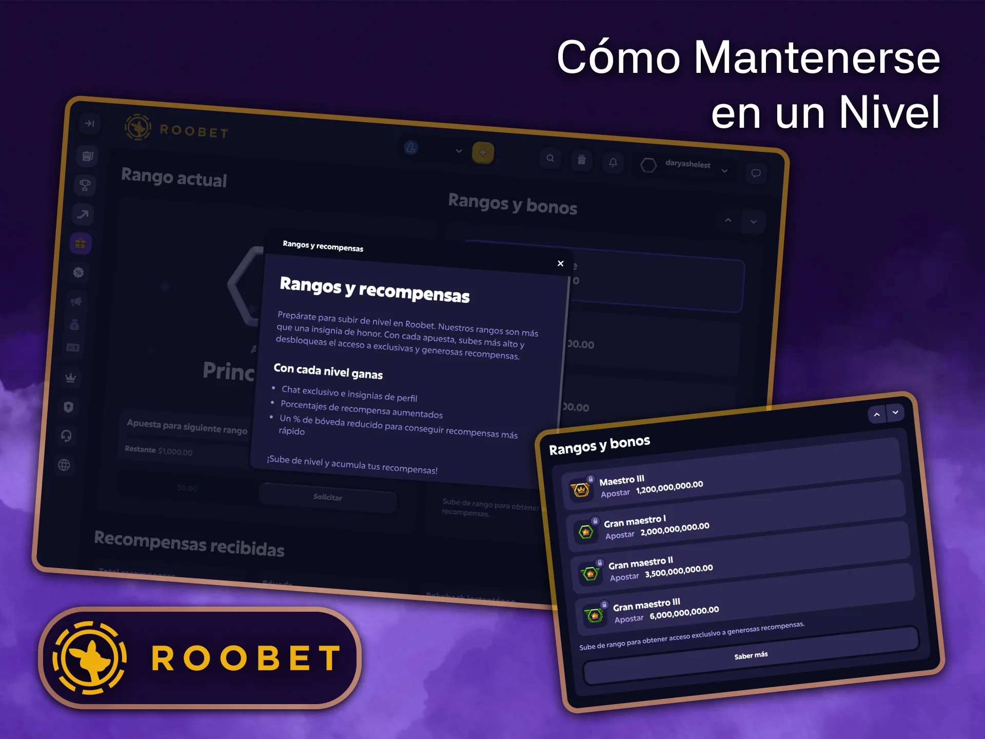 Asciende en la clasificación mientras juegas en Roobet y desbloquea recompensas cada vez más generosas.