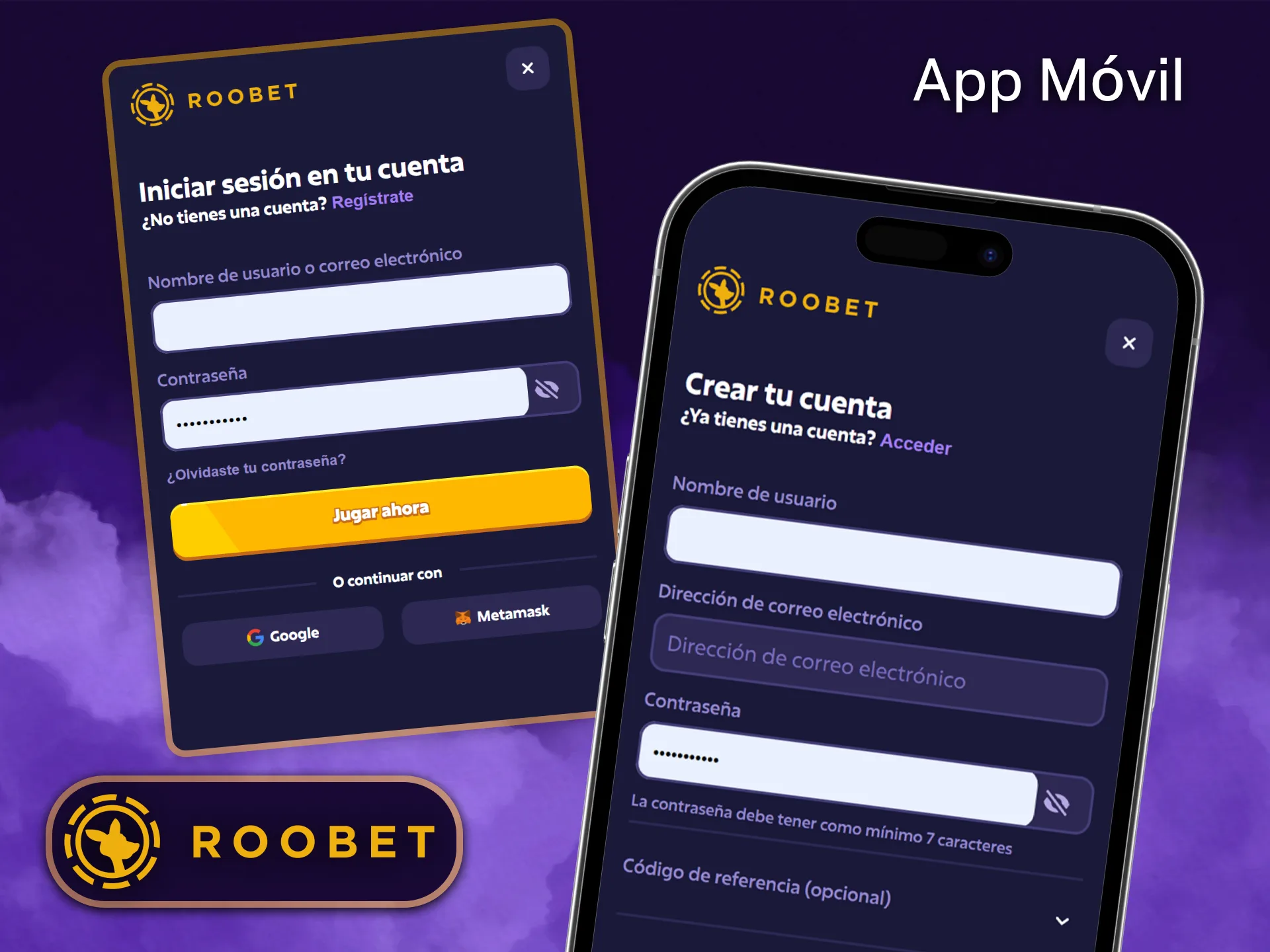 Regístrate a través de la aplicación móvil de Roobet y disfruta del mejor entretenimiento estés donde estés.