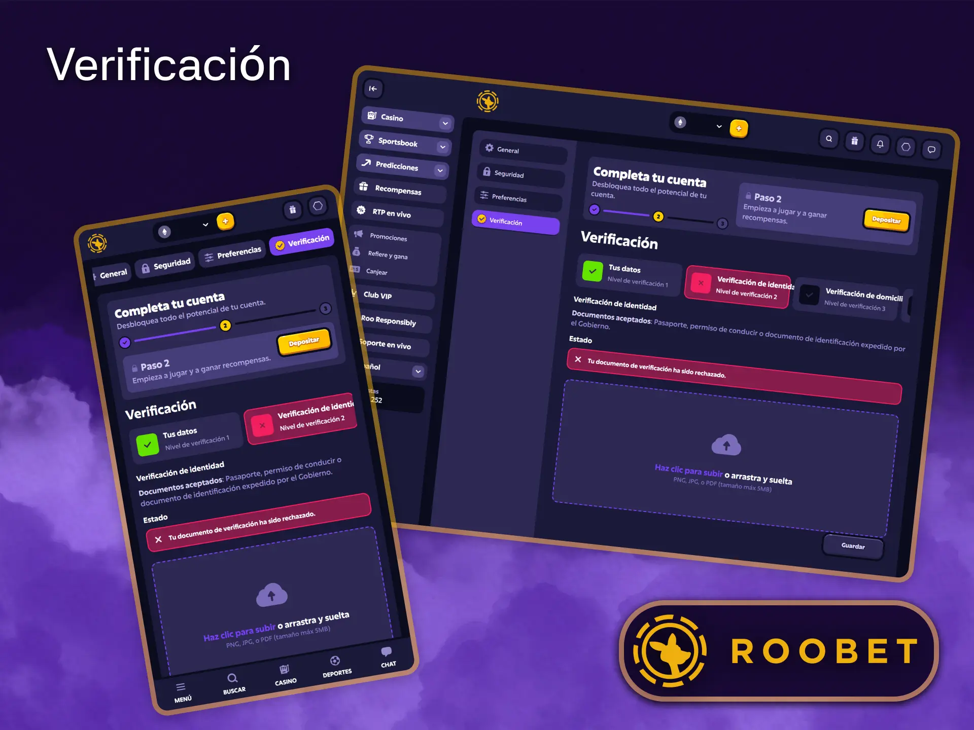 Verifica tu perfil de Roobet para proteger tu cuenta y tus fondos.